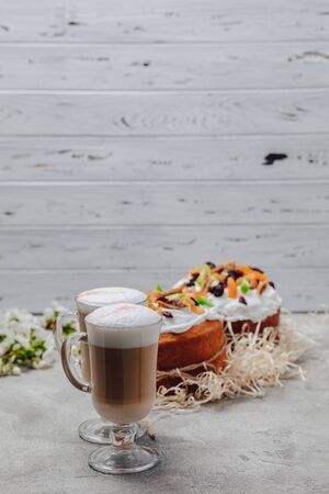 Appetizing easter baking, coffee. Easter celebration concept.の写真素材