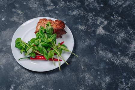 delicious pizza ingredients on dark concrete background, Neapolitan pizza, cooking conceptの写真素材