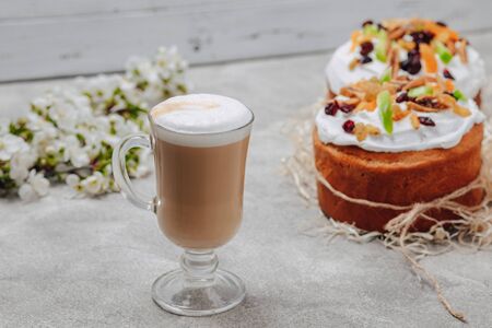 Appetizing easter baking, coffee. Easter celebration concept.の写真素材
