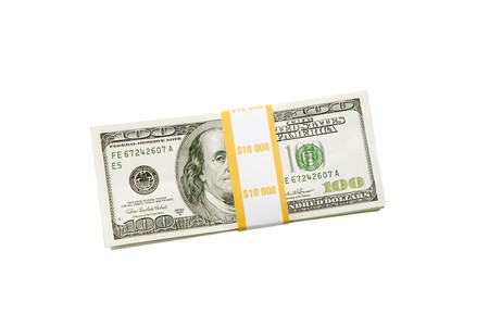 Photo of pack of dollars isolated over white background