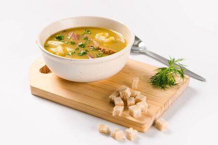 Image of fresh vegetable soup with bread の写真素材