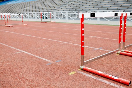 Image of barrier on track of stadiumの写真素材