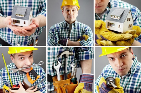 Collage of images with a manual worker の写真素材