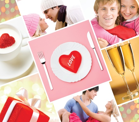 Collage made of images of valentines and love metaphorsの写真素材