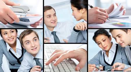 Collage made of images of a manger and his secretaryの写真素材