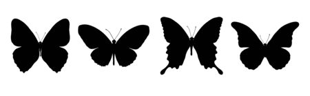 Silhouette of painting four black butterfliesのイラスト素材