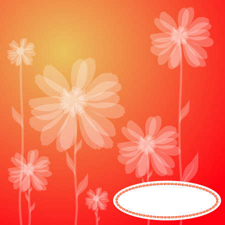 Vector illustration of a red greeting card with transparent flowers のイラスト素材