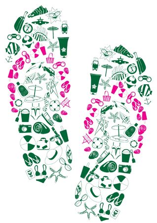 illustration of a pair of flip-flops made of summer vacation iconsのイラスト素材