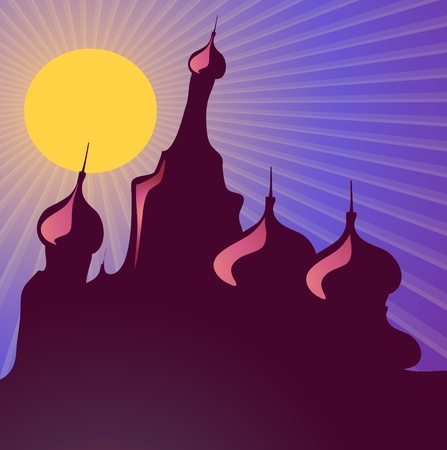 illustration of church in Russia with sunsetのイラスト素材