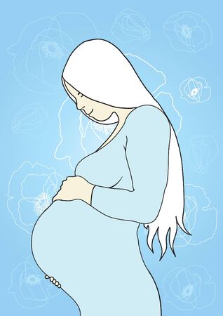 Vector illustration of pregnant lady touching her belly  のイラスト素材