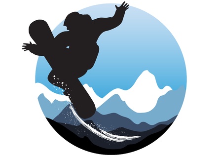 Vector illustration of wintry sporty emblem with snowboarder のイラスト素材