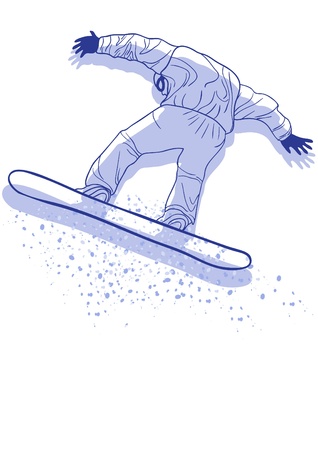 Vector illustration of violet sportsman with snowboard jumping  のイラスト素材