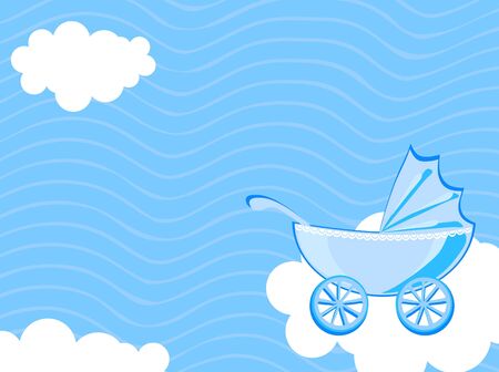 Vector illustration of baby carriage on the background of cloudy sky のイラスト素材
