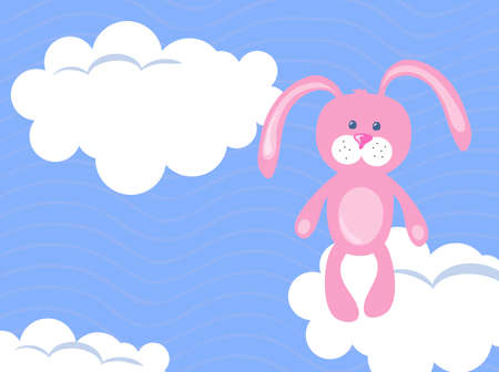 Vector illustration of pink bunny on a sky background のイラスト素材