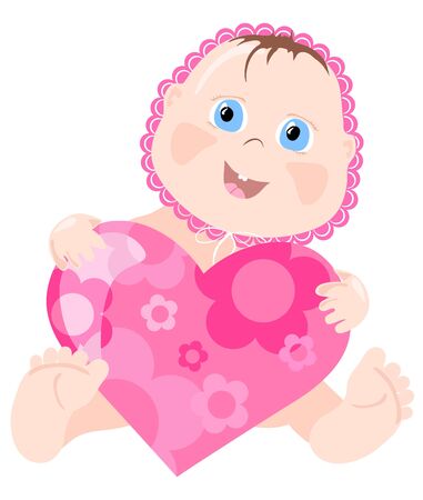 Vector illustration of lovely infant with pink heart   のイラスト素材