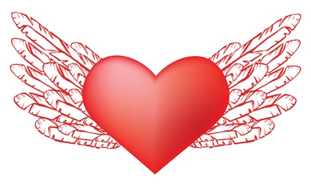 illustration of red heart with wings のイラスト素材