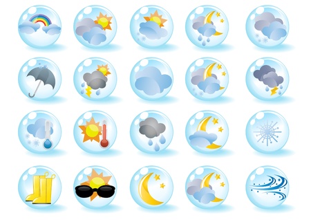 Set of weather icons in blue ballsのイラスト素材