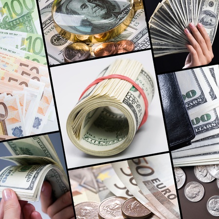 Collage of different real money の写真素材