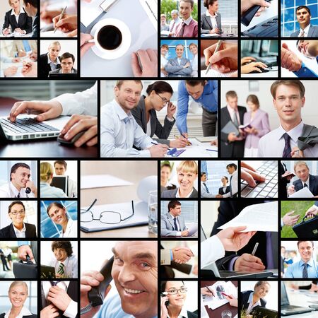 Collage of businesspeople in different working situations の写真素材