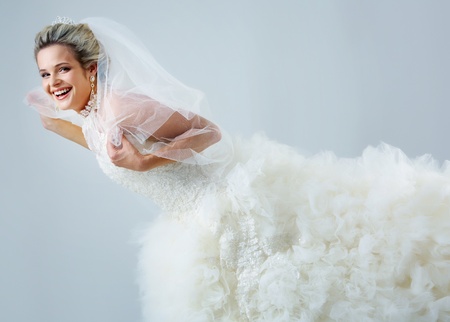 Portrait of pretty bride laughing の写真素材