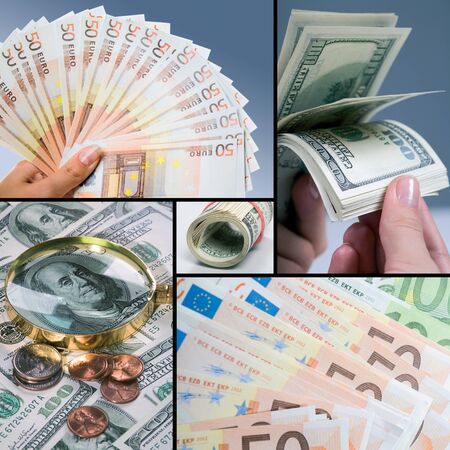 Collage of different real money の写真素材