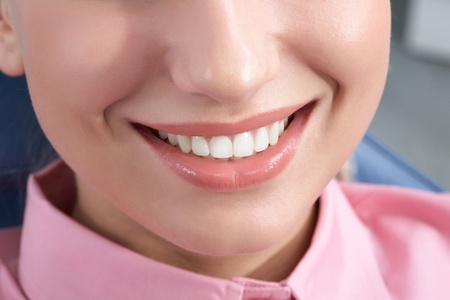 Close-up of happy female smile and healthy teethの写真素材