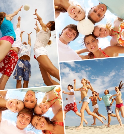 Collage of teenage friends spending summer vacationの写真素材