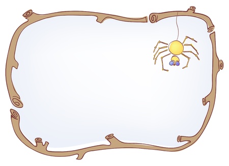 Vector illustration of wooden frame with spiderのイラスト素材