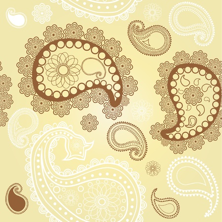 Eastern pattern in brown and white against yellow background のイラスト素材