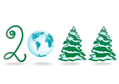 illustration of 2011 Happy New Year with Christmas trees and a globeのイラスト素材