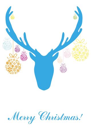 illustration of blue head of deer with Christmas balls のイラスト素材