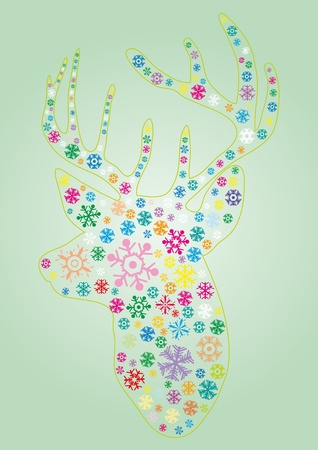  illustration of head of deer with snowflakes on a green background  のイラスト素材