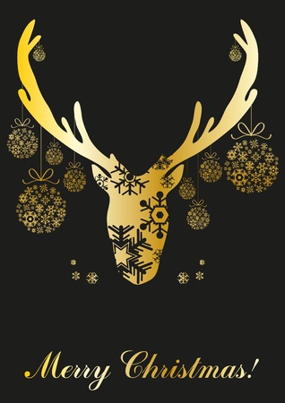 illustration of reindeer with golden balls on a black background のイラスト素材