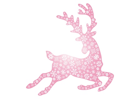  illustration of jumping pink reindeer on a white background のイラスト素材