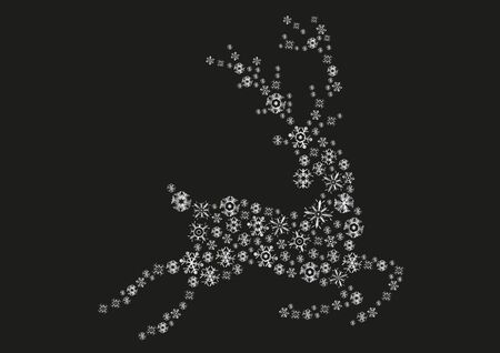 illustration of jumping silver reindeer on a black background のイラスト素材