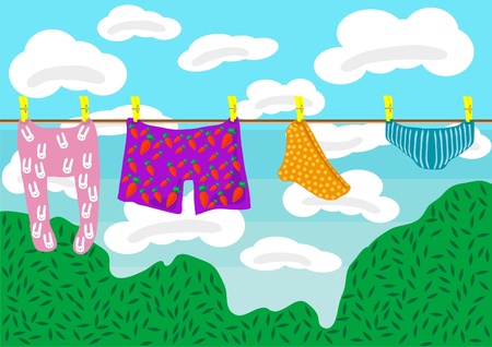 illustration of clean clothes drying outdoor のイラスト素材