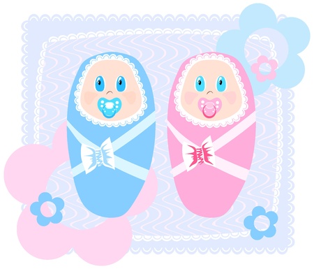 illustration of new-born babies in swaddling clothesのイラスト素材