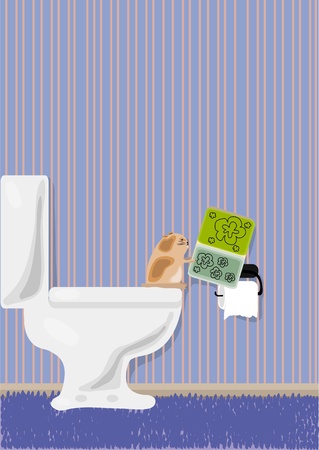 illustration of hamster reading magazine in toilet のイラスト素材