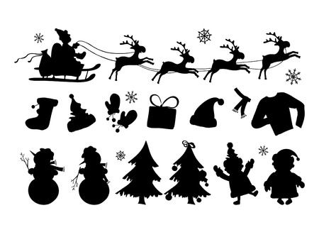 illustration of Christmas silhouettes in lines のイラスト素材