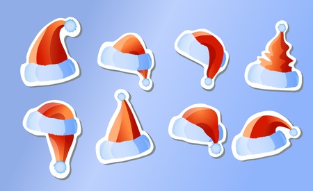 illustration of stickers santa hats on a blue backgroundのイラスト素材