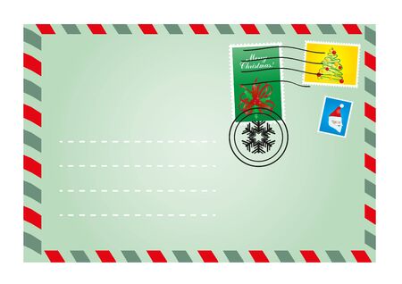 Vector illustration of Christmas envelope with cute stampsのイラスト素材