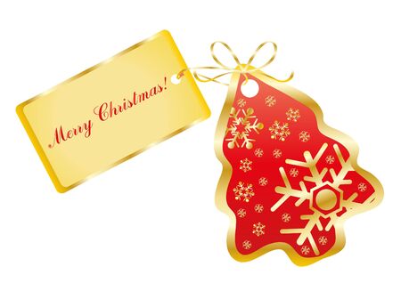 illustration of a red card in the shape of a tree with the text Merry Christmasのイラスト素材