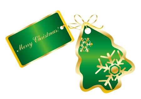 illustration of a green card in the shape of a tree with the text Merry Christmas のイラスト素材