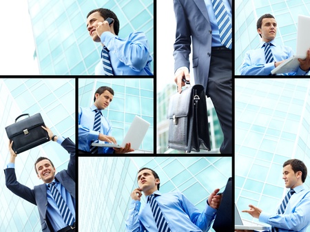 Collage of young businessman working outsideの写真素材