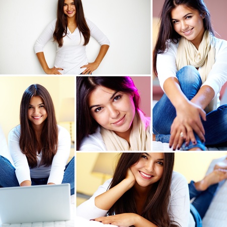 Collage of young girl posing in front of camera