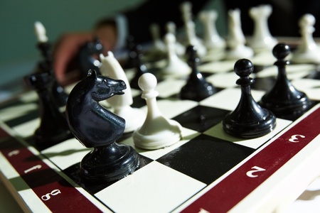 Image of chess figures on chessboardの写真素材