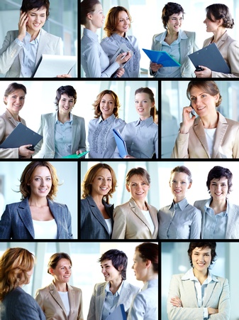 Business collage composed of nine photos of successful and positive business womenの写真素材