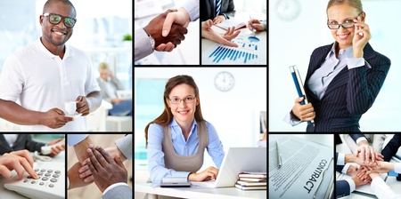 Collage of confident businesspeople at workの写真素材