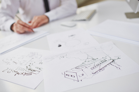 Image of sketches at workplaceの写真素材