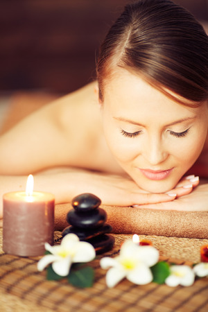 Woman enjoying therapy at spaの写真素材